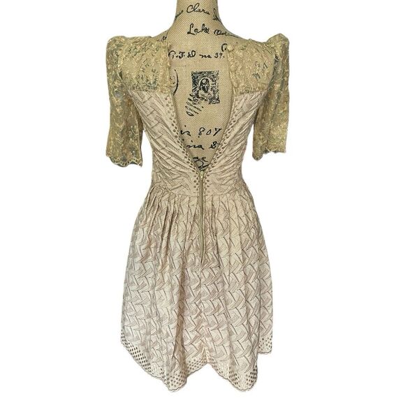 Handmade Womens S* Fit Flare Gold‎ Dress Lace Sleeve Wrap Lolita Formal Coquette - Picture 4 of 16